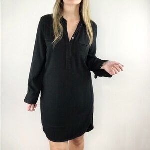 LOU & GREY Y2K black long sleeve 1/3 button down relaxed fit shirt dress